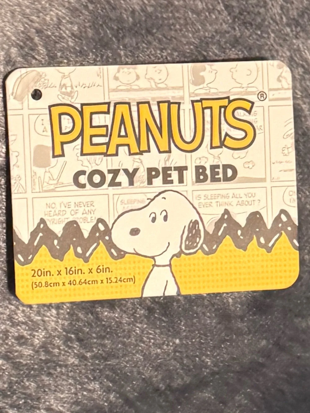 Peanuts Gray Plush Small Pet Bed with Snoopy & Woodstock Print